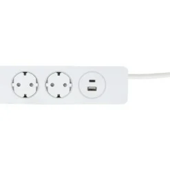Jatkojohto Gelia 2+1+1 Kombi 2m 2-osainen + 1xUSB-A + 1xUSB-C valkoinen/harmaa