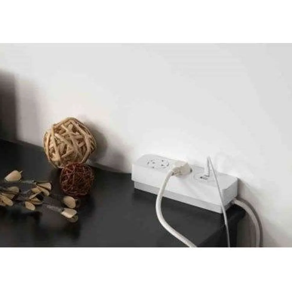 Jatkojohto Gelia 2+1+1 Kombi 2m 2-osainen + 1xUSB-A + 1xUSB-C valkoinen/harmaa