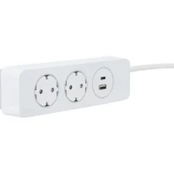 Jatkojohto Gelia 2+1+1 Kombi 2m 2-osainen + 1xUSB-A + 1xUSB-C valkoinen/harmaa
