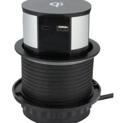 Jatkojohto Gelia Pop up 3+2+1 2m 3-osainen + 1xUSB-A + 1xUSB-C + langaton lataus musta/harmaa