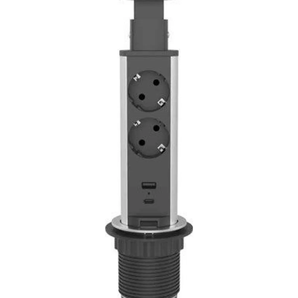 Jatkojohto Gelia Pop up 2+2 2m 2-osainen + 1xUSB-A + 1xUSB-C musta/harmaa