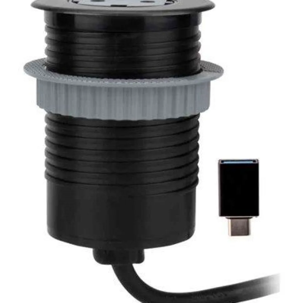 Jatkojohto Gelia Pöytäyksikkö 1+1 1,5m 1-osainen + 1xUSB-C + USB-A adapteri musta
