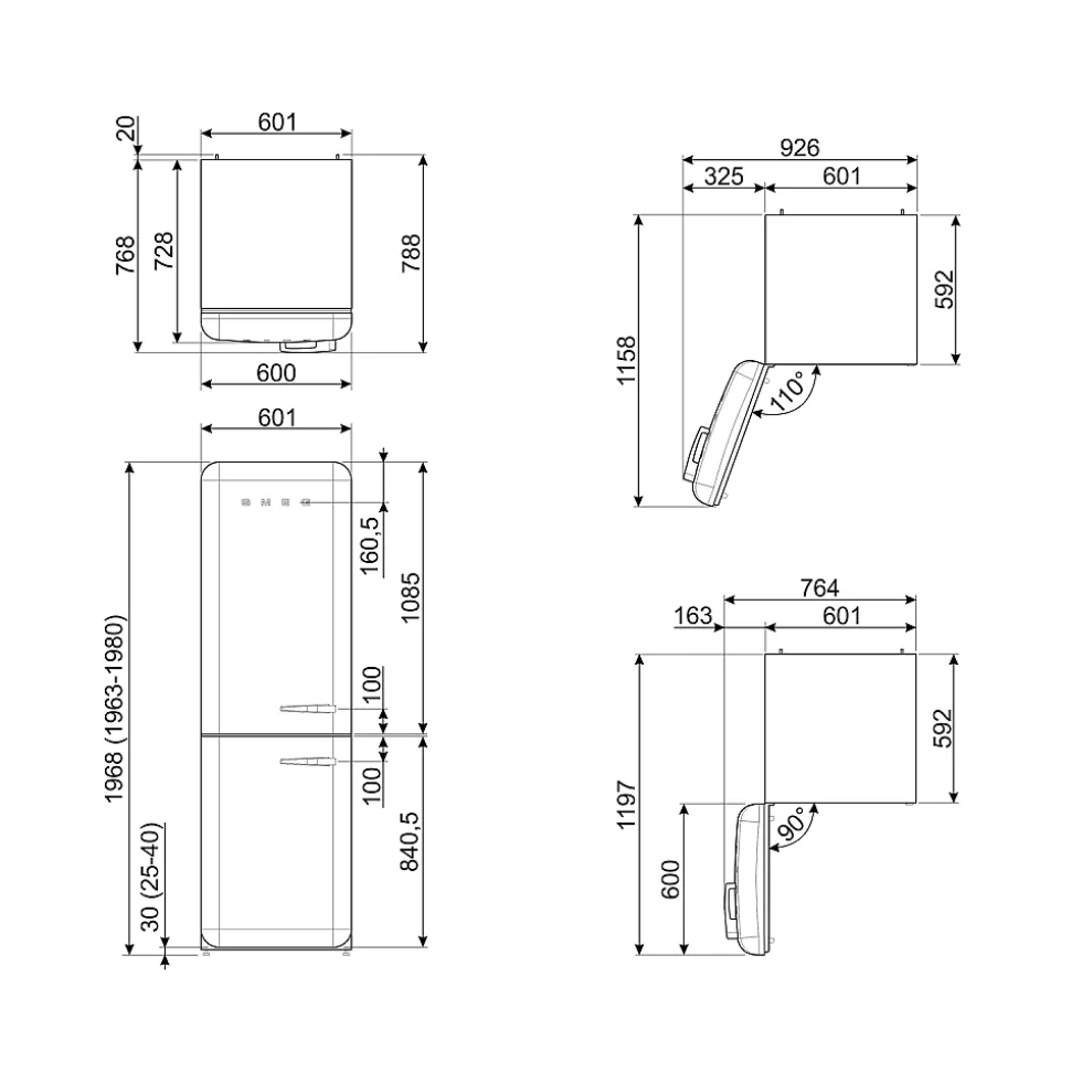 Jääkaappipakastin Smeg FAB32LCR6, 60,1cm, 234/97 l