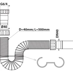 Joustava viemäriletku Interia Flexy 6/4´´, 40mm, valkoinen