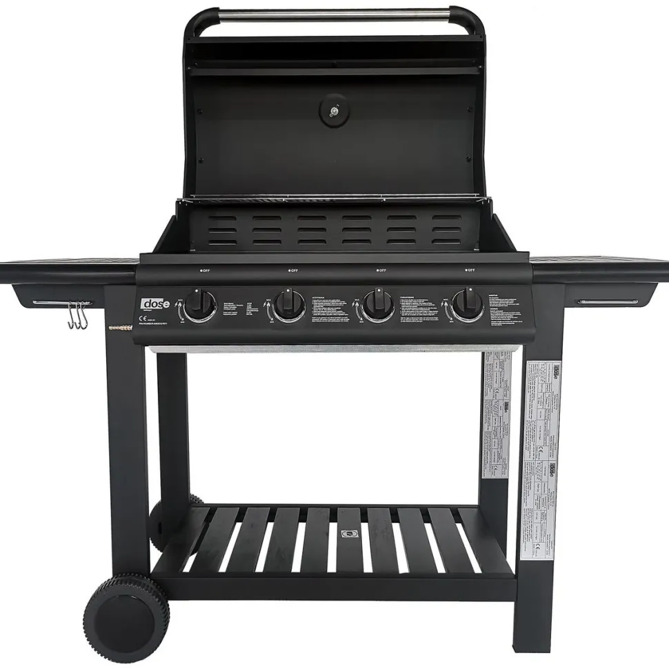 Kaasugrilli Dose Barbeque, 4 poltinta, puutaso, musta