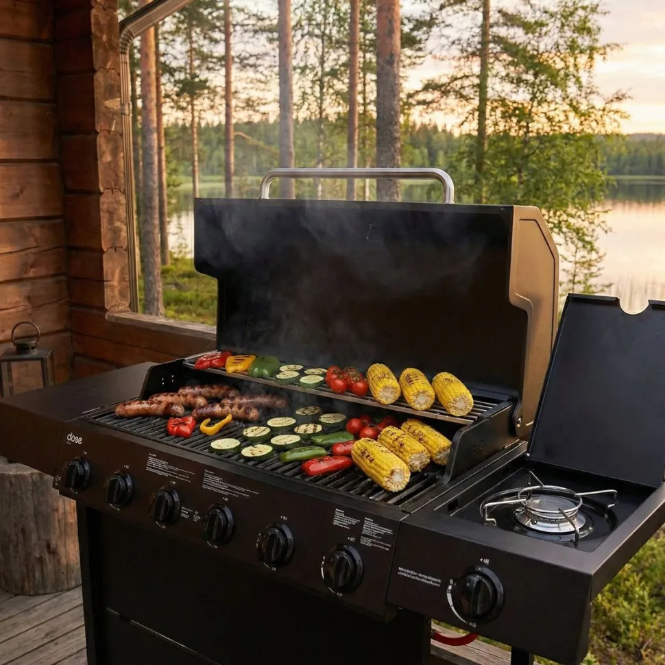 Kaasugrilli Dose Barbeque 10141, 6 poltinta, sivukeitin, musta