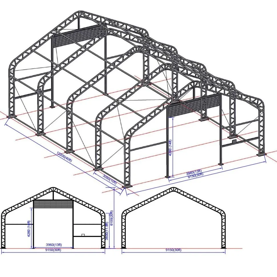 Kalustohalli Ranch Premium, 9.15x12.2x6.1m, 900g pvc, harmaa
