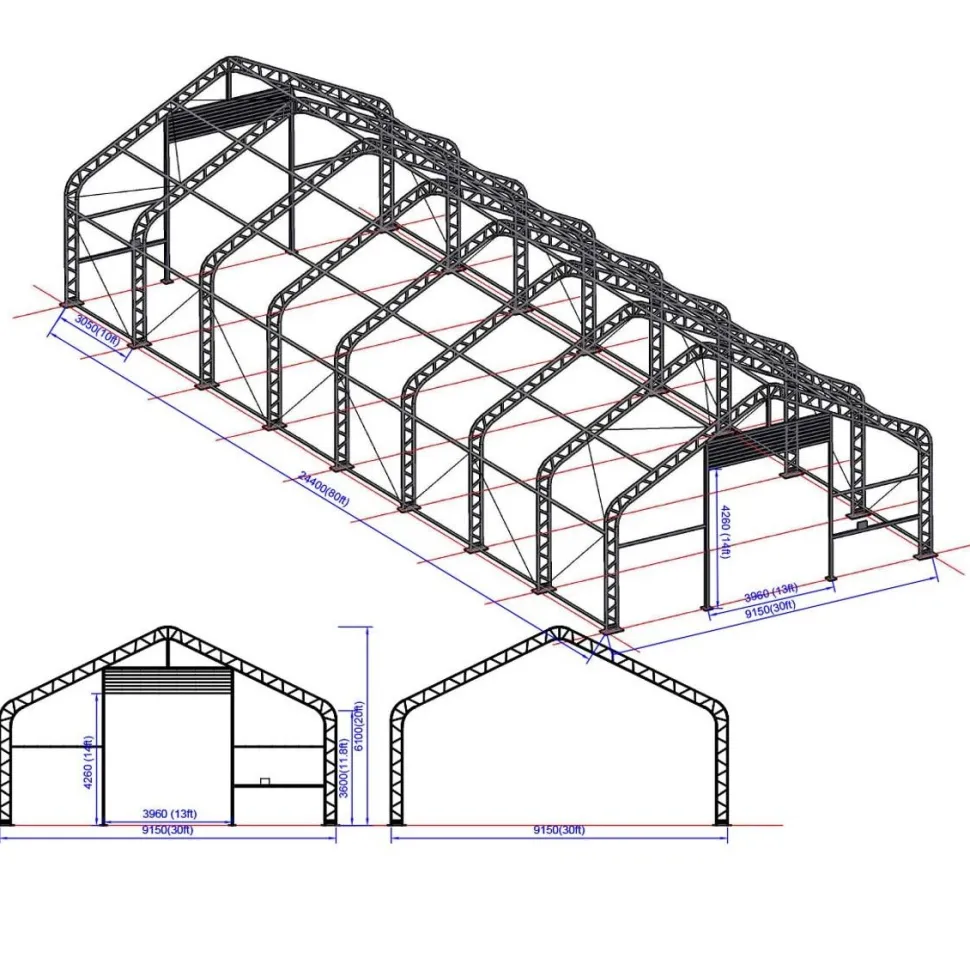 Kalustohalli Ranch Premium, 9.15x24.4x6.1m, 900g pvc, harmaa