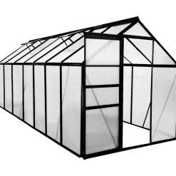 Kasvihuone Green Land 8,2 m² 4 mm kennolevyllä musta alumiinirunko