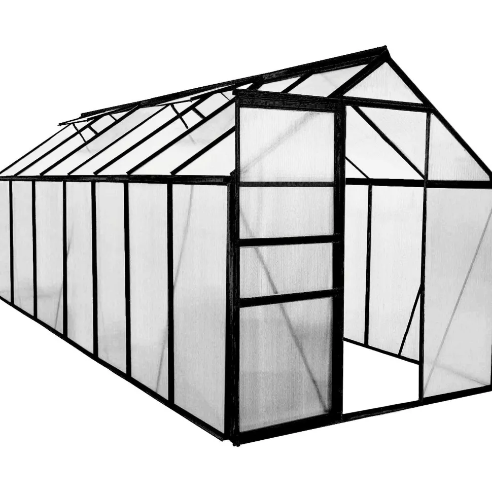 Kasvihuone Green Land 8,2 m² 4 mm kennolevyllä musta alumiinirunko