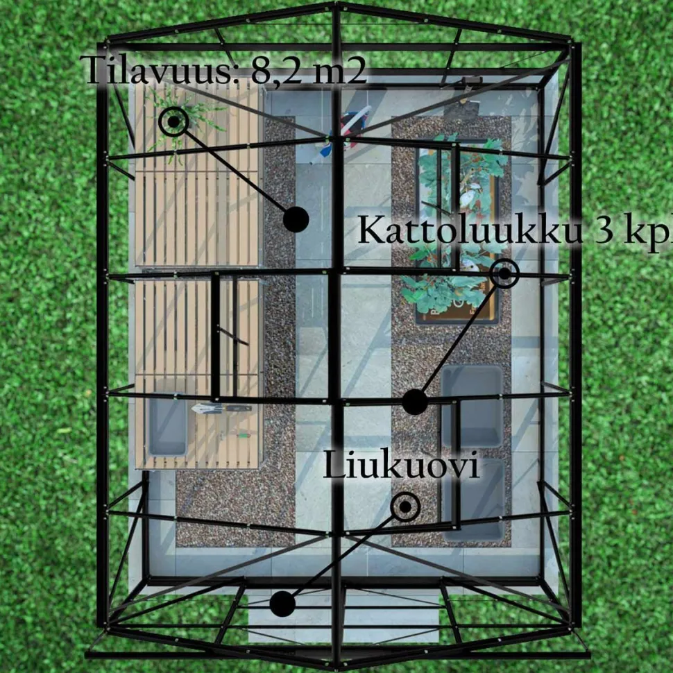 Kasvihuone Lykke Glass 8,2m² musta