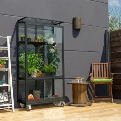Kasvihuone Vitavia Urban 350, 0.35m², lasi, musta, pyörillä