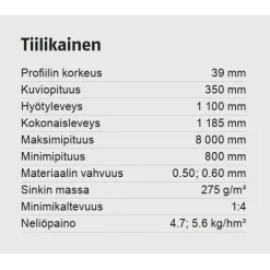 Kattopelti Ruukki Tiilikainen, 0.5mm, Rough matta, eri värejä