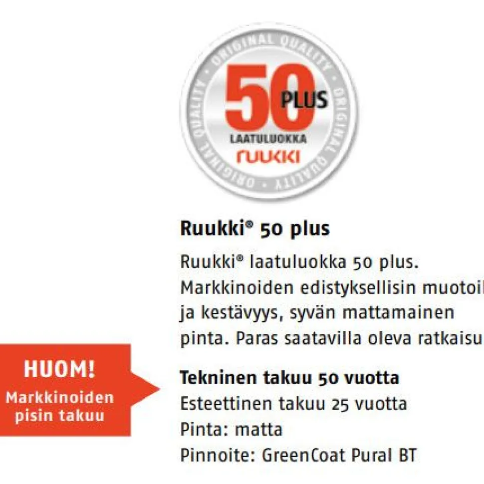 Kattopelti Ruukki Tiilikainen, 0.5mm, Pural BT matta, eri värejä