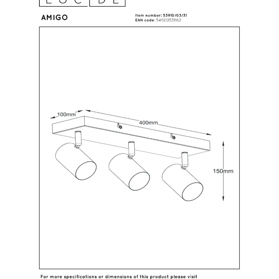 Kattospotti Lucide Amigo, 10x40cm, IP20, valkoinen