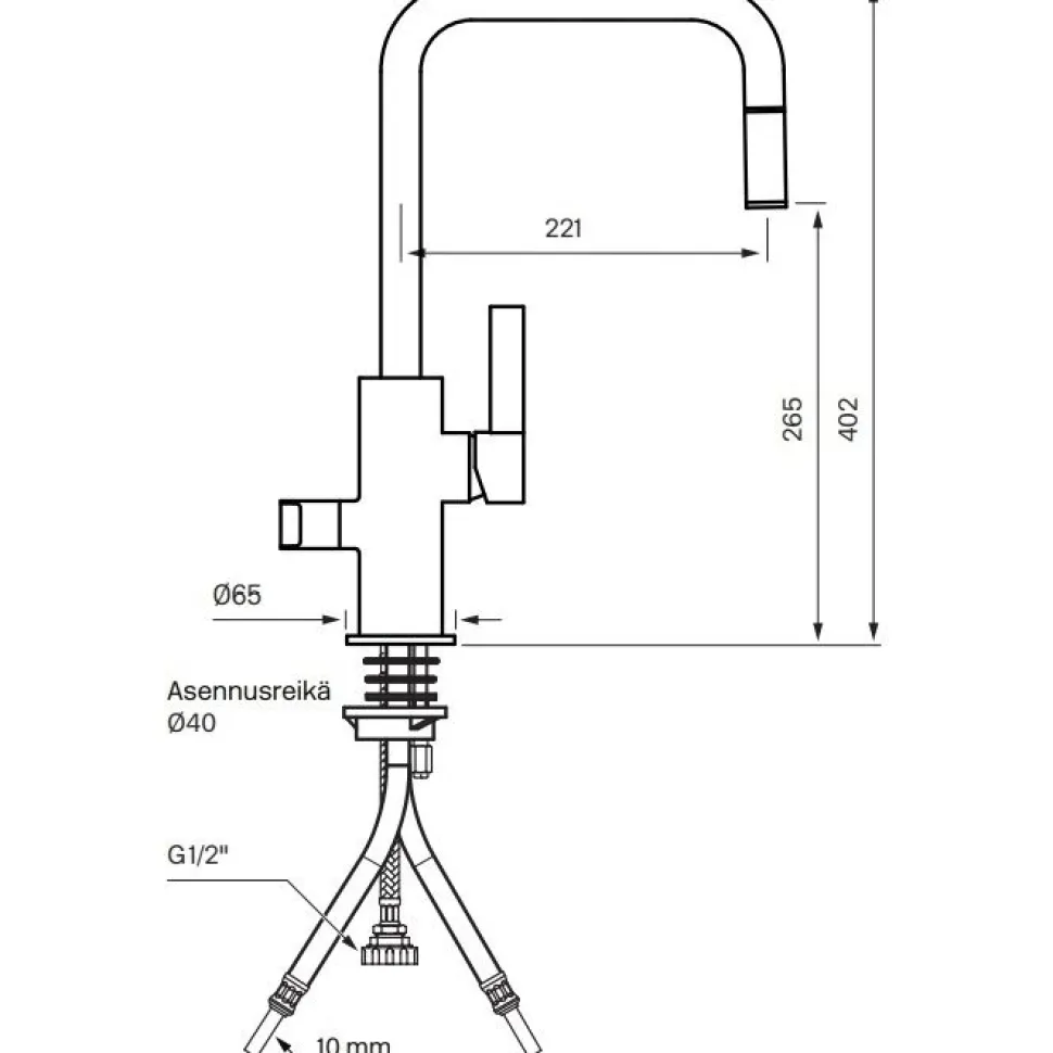 Keittiöhana Tapwell Arman ARM887 APK-liitäntä ulosvedettävä juoksuputki Brass