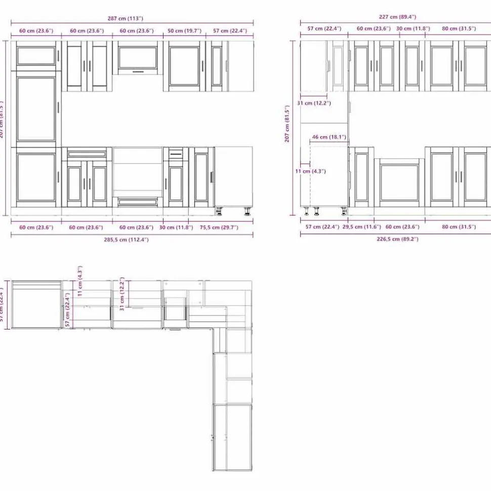Keittiökaappisarja 14-osainen Porto, eri värejä ja pintamateriaaleja (43841)