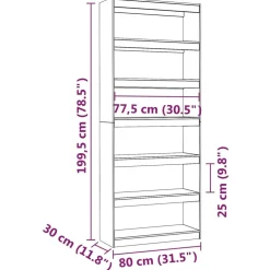 Kirjahylly/tilanjakaja 80x30x71,5-199,5cm, mänty, erikokoja ja värejä