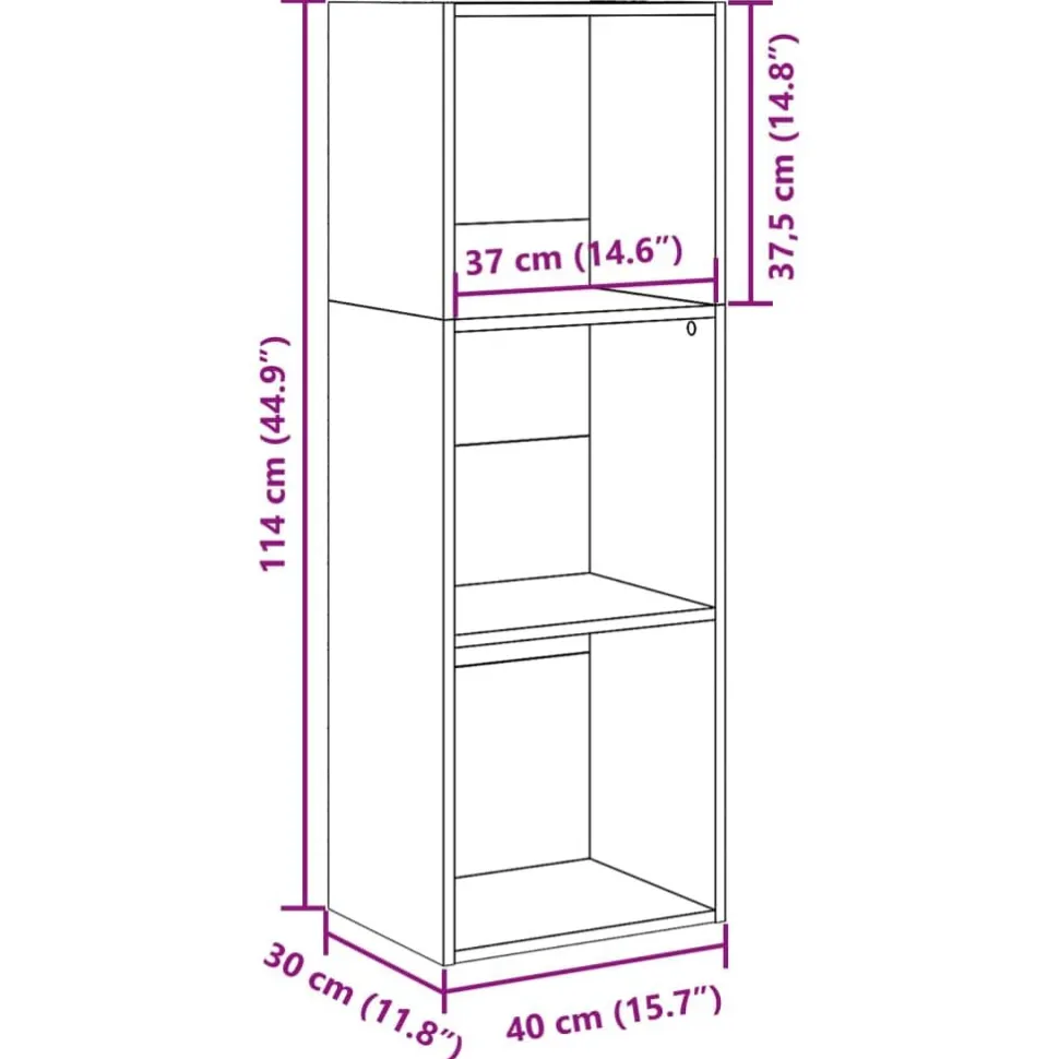 Kirjahylly vanha puu 40x30x114 cm tekninen puu (57874)
