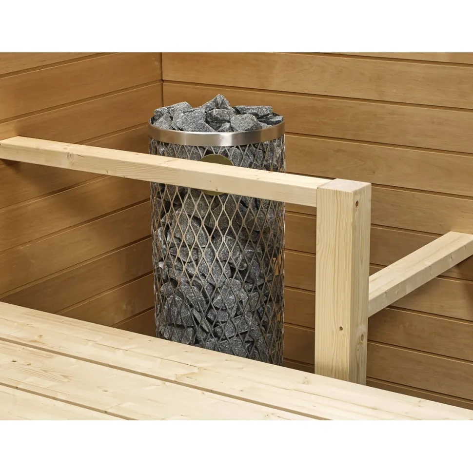 Kiukaan suojakaide/jalkatuki Sun Sauna Log L-malli kuusi