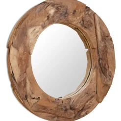 Koristeellinen peili pyöreä 80 cm tiikki