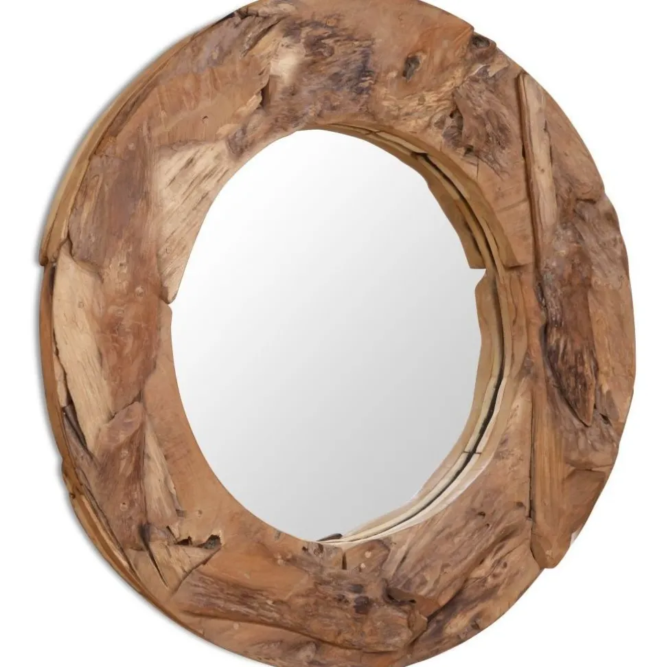 Koristeellinen peili pyöreä 80 cm tiikki