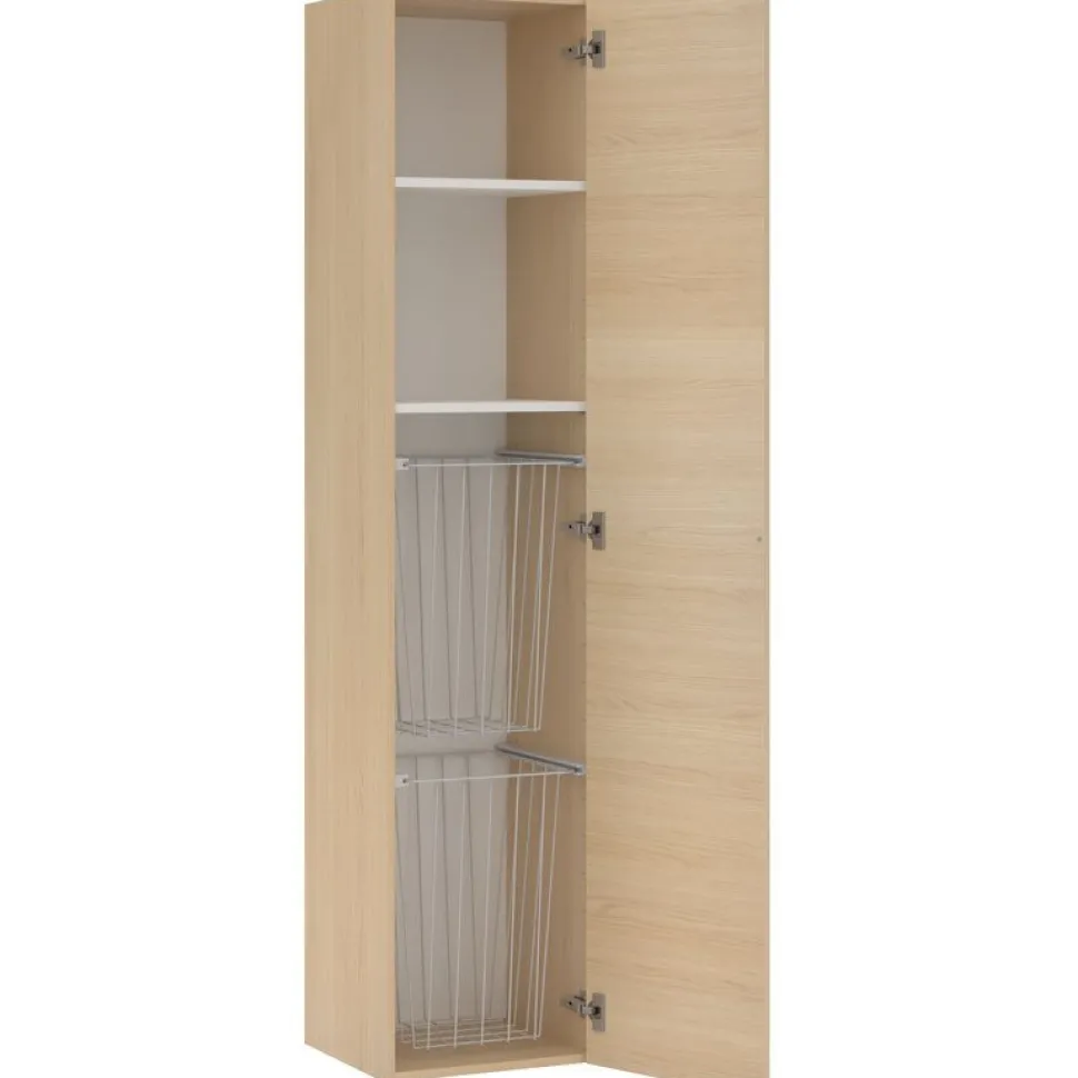 Korkea pyykkikaappi Temal, 182x43cm, hyllyllä ja koreilla, eri vaihtoehtoja