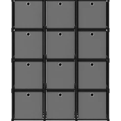 12 kuution esittelyhylly + laatikot musta 103x30x141 cm