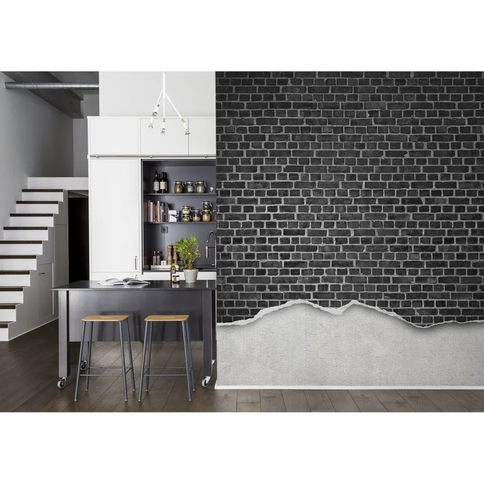 Kuvatapetti Rebel Walls Well-Worn Brick Wall Black, tiiliseinä, non-woven, mittatilaus