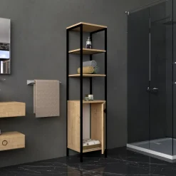 Kylpyhuoneen korkea kaappi Linento Furniture Derin, korkeus 161.8cm, ruskea