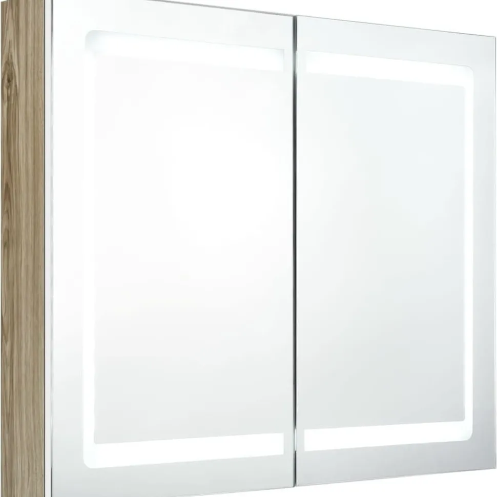 Kylpyhuoneen LED-peilikaappi, valkoinen ja tammi, 80x12x68cm