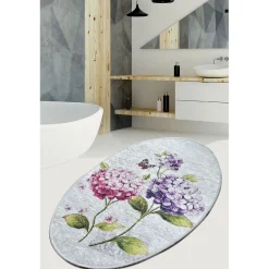 Kylpyhuoneen matto Linento Ortanca 60x90cm pinkki/violetti