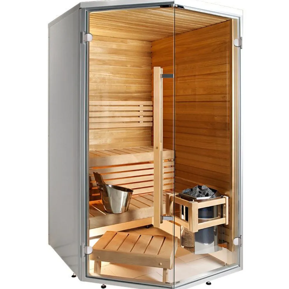 Kylpyhuonesauna Harvia Sirius Formula 1140x1140mm eri materiaaleja kulmamalli