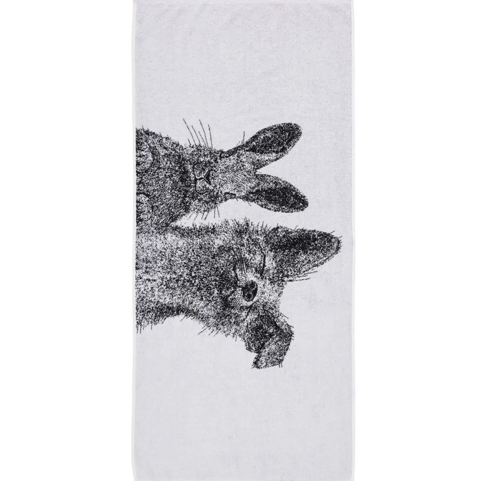 Kylpypyyhe Finlayson Pupu ja Kettu, 70x150cm, luomupuuvilla, musta/valkoinen