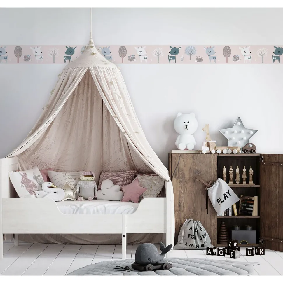 Lastenhuoneen boordi Kids Walls 45837, vinyylipinta, 0.18x5m, vaaleanpunainen