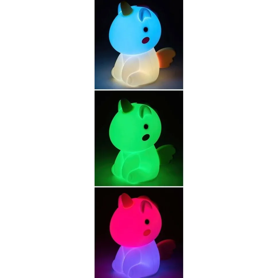 Lasten yöpöytävalaisin Rabalux Unicoo 14cm, RGB, ladattava, valkoinen/moniväri