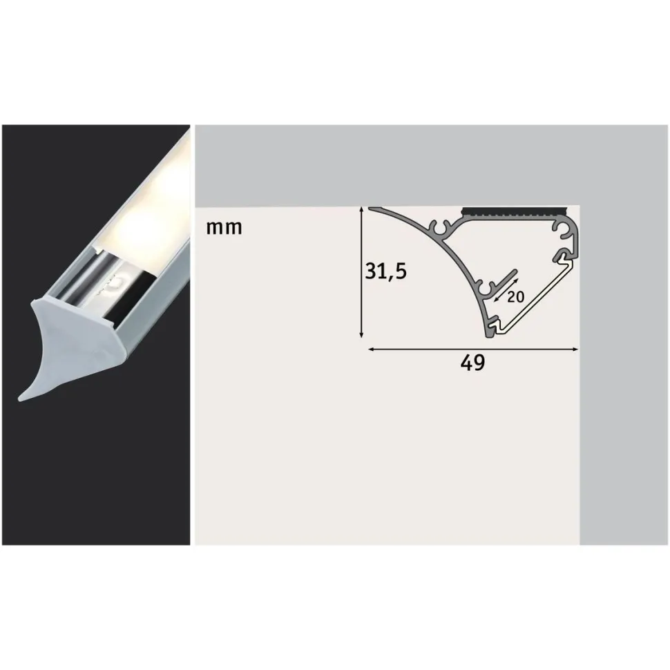 LED-Asennuslista Paulmann Function Corner 2m harmaa