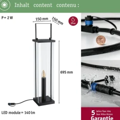 LED-lyhty Paulmann Plug & Shine Classic, 69.5cm, IP44, 1900K, antrasiitti