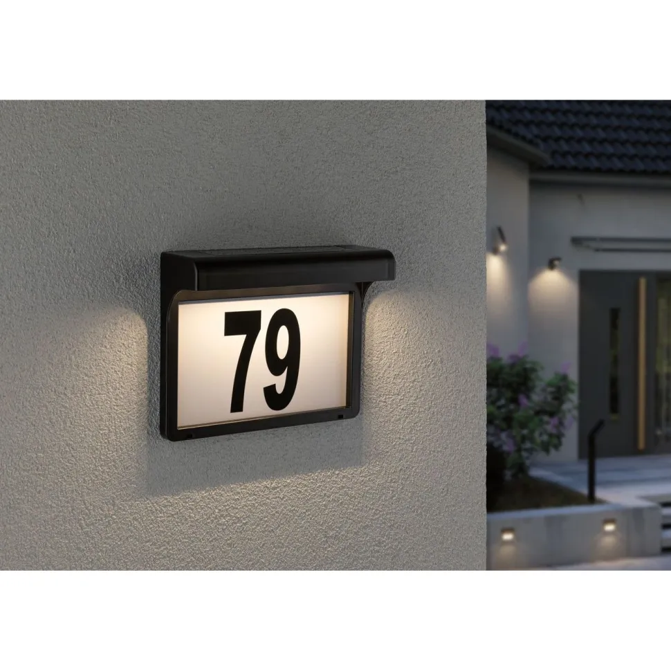 LED-numerovalaisin aurinkokennolla Paulmann Dayton II, IP44, 3000K, hämärätunnistin musta