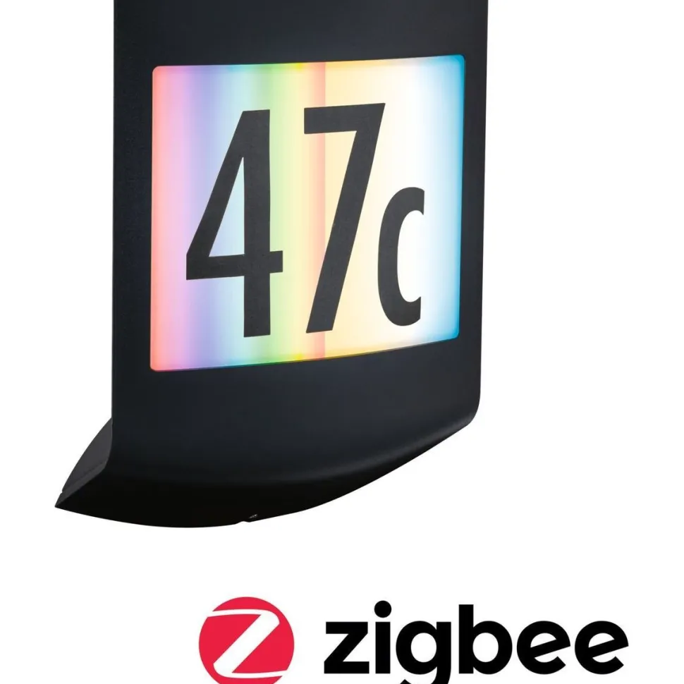LED-numerovalaisin liike- ja hämärätunnistimella Paulmann Padea, Smart Home Zigbee 3.0, RGBW+, IP44, antrasiitti