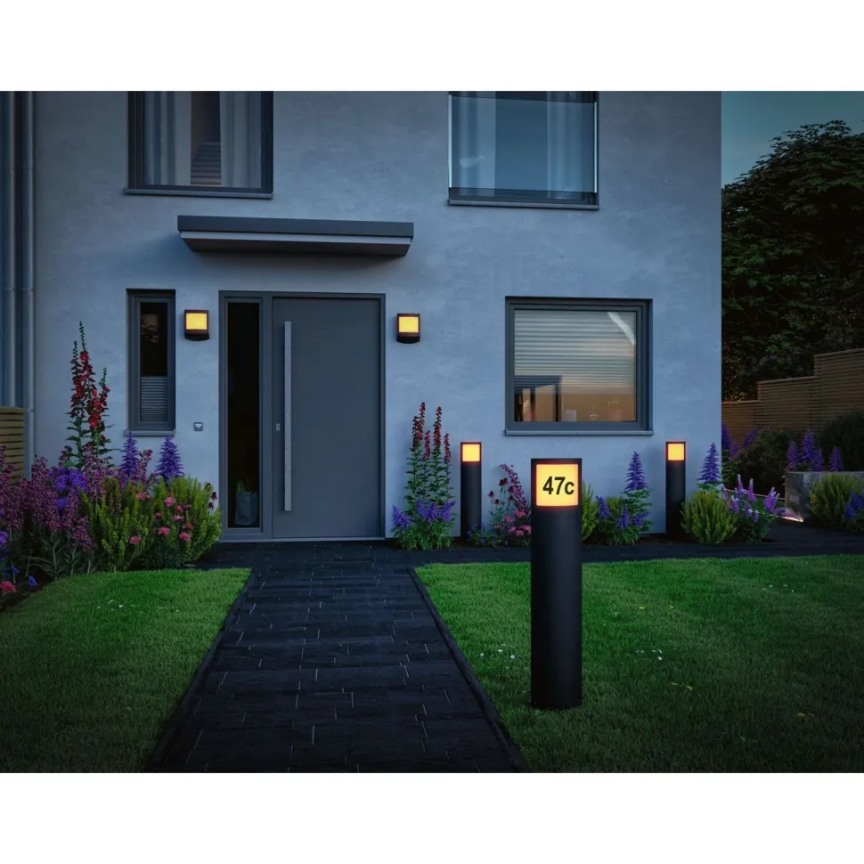 LED-numerovalaisin liike- ja hämärätunnistimella Paulmann Padea, Smart Home Zigbee 3.0, RGBW+, IP44, antrasiitti
