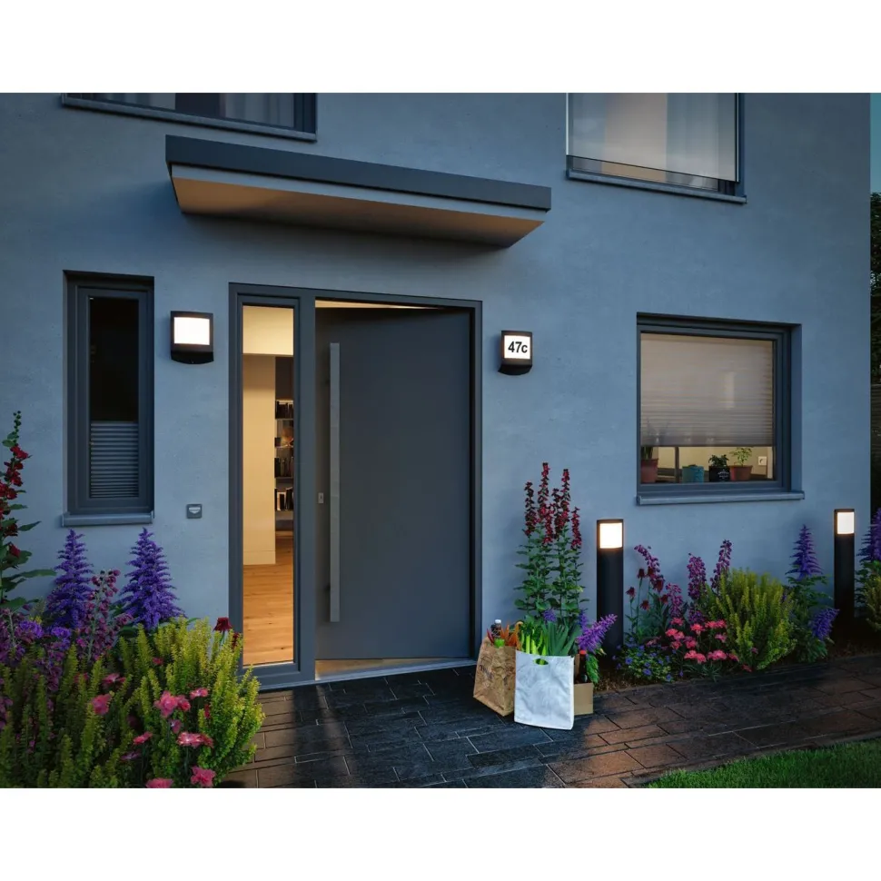 LED-numerovalaisin liike- ja hämärätunnistimella Paulmann Padea, Smart Home Zigbee 3.0, RGBW+, IP44, antrasiitti