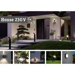 LED-numerovalaisin liike- ja hämärätunnistimella Paulmann Padea, Smart Home Zigbee 3.0, RGBW+, IP44, antrasiitti