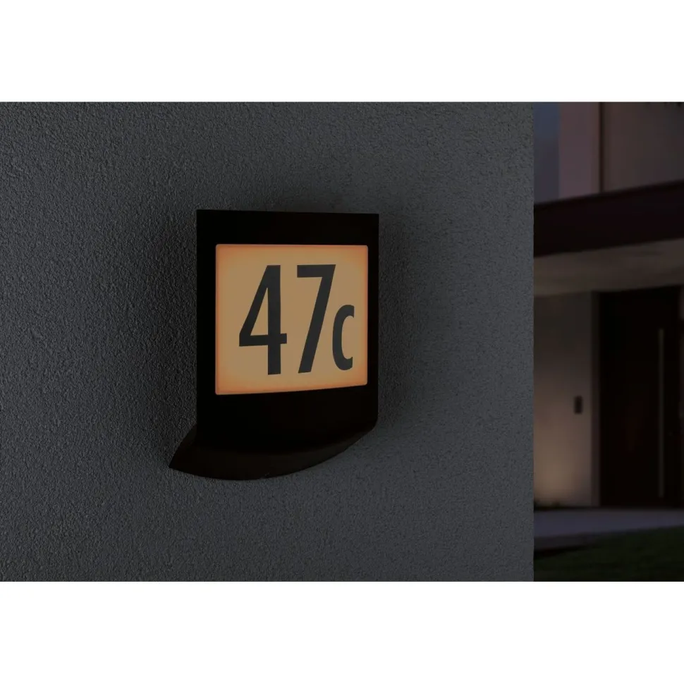 LED-numerovalaisin liike- ja hämärätunnistimella Paulmann Padea, Smart Home Zigbee 3.0, IP44, antrasiitti