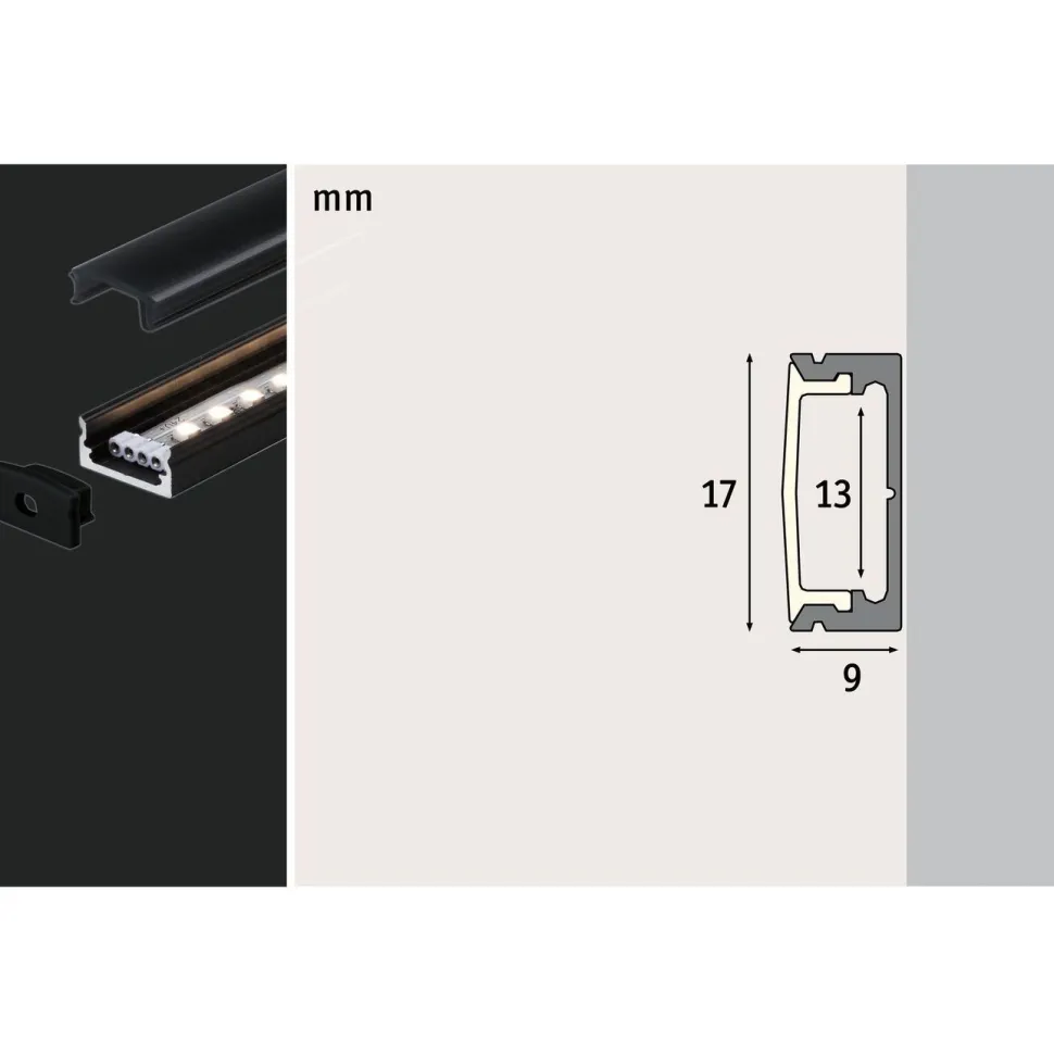 LED-profiili diffuusorilla Paulmann Base, musta, eri kokoja