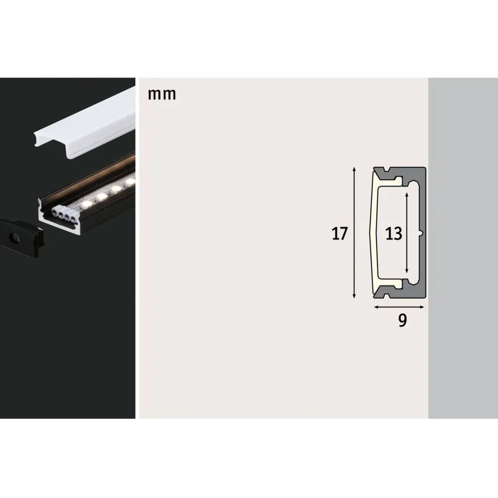 LED-profiili diffuusorilla Paulmann Base White, musta/valkoinen, eri kokoja