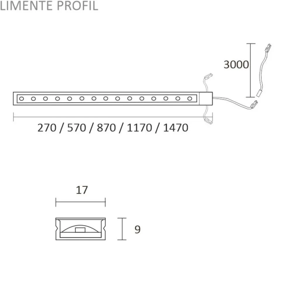 LED-profiili Limente 57, 24V 9W IP44, 17x570x9mm, alulook