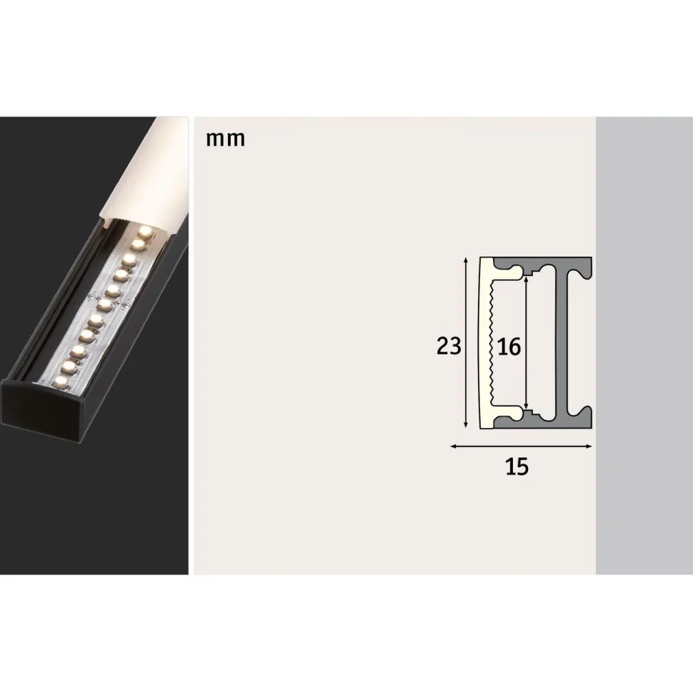 LED-profiili Paulmann Square, musta/valkoinen, eri kokoja