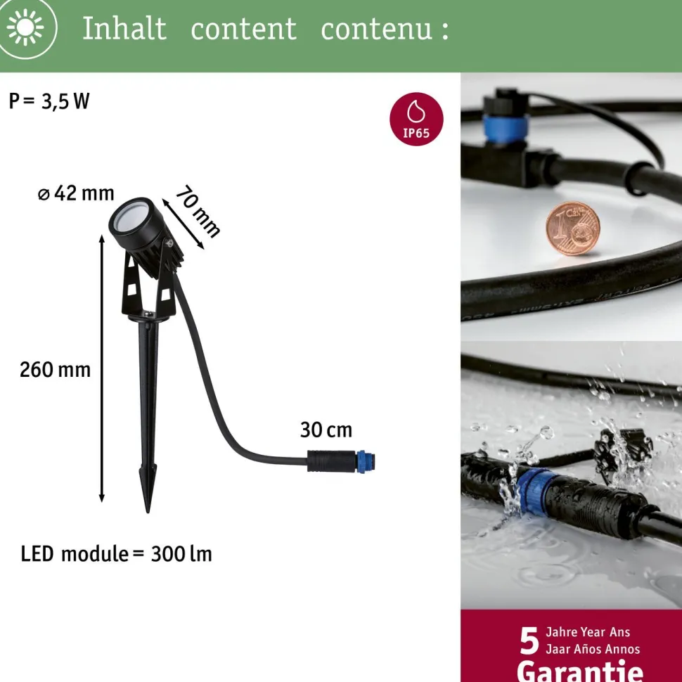 LED-puutarhaspotti Paulmann Plug & Shine maapiikki IP65 3000K 3.5W musta