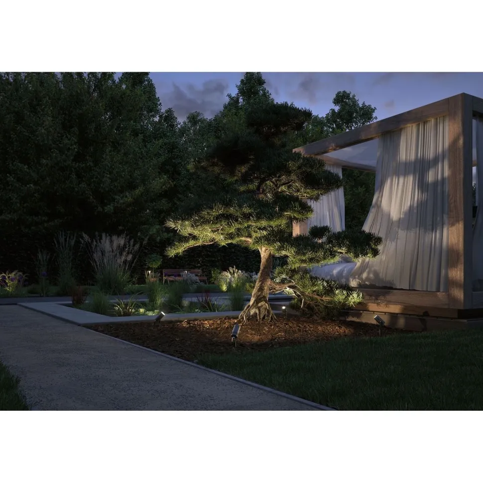 LED-puutarhaspotti Paulmann Plug & Shine Radix, IP65, 3000K, 6W, harmaa
